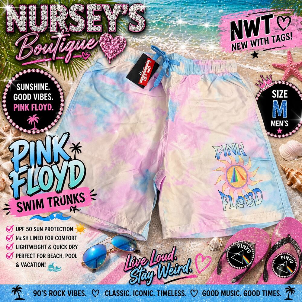 PINK Floyd Swim Trunks Mens Medium Tie Dye NWT UPF 50 Beach Shorts